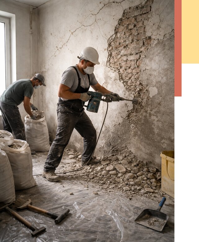 Демонтаж штукатурки со стен в Томске от 7867 руб/м² — быстро и недорого | ОТДЕЛОЧНИК-Тмс