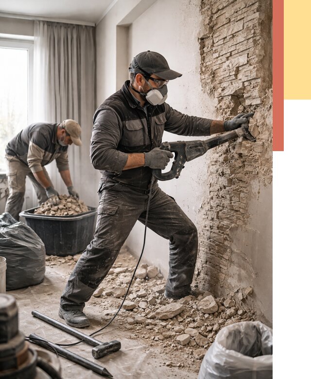 Демонтаж декоративного камня в Томске от 1584 руб/м² — быстро и недорого | ОТДЕЛОЧНИК-Тмс