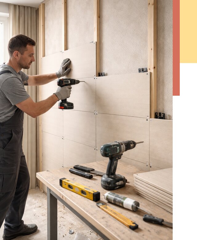 Монтаж МДФ панелей на стены в Томске от 1366 руб. под ключ | ОТДЕЛОЧНИК-Тмс