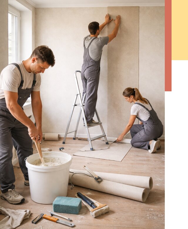 Оклейка стен обоями в Томске от 3824 руб/м2 — быстро и недорого | ОТДЕЛОЧНИК-Тмс