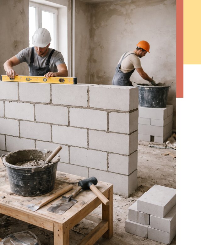 Кладка перегородок из газобетона в Томске от 3497 руб. под ключ | ОТДЕЛОЧНИК-Тмс