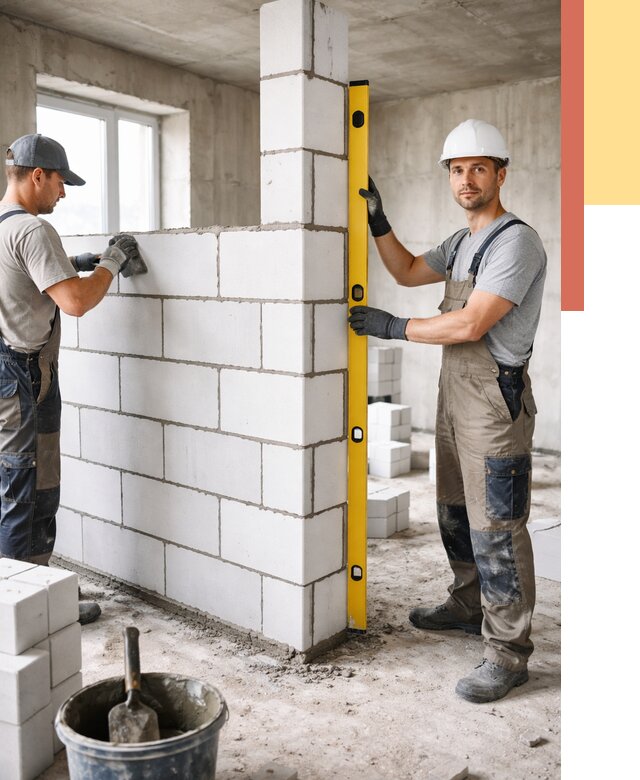 Кладка перегородок из пеноблока в Томске от 1967 руб. под ключ | ОТДЕЛОЧНИК-Тмс