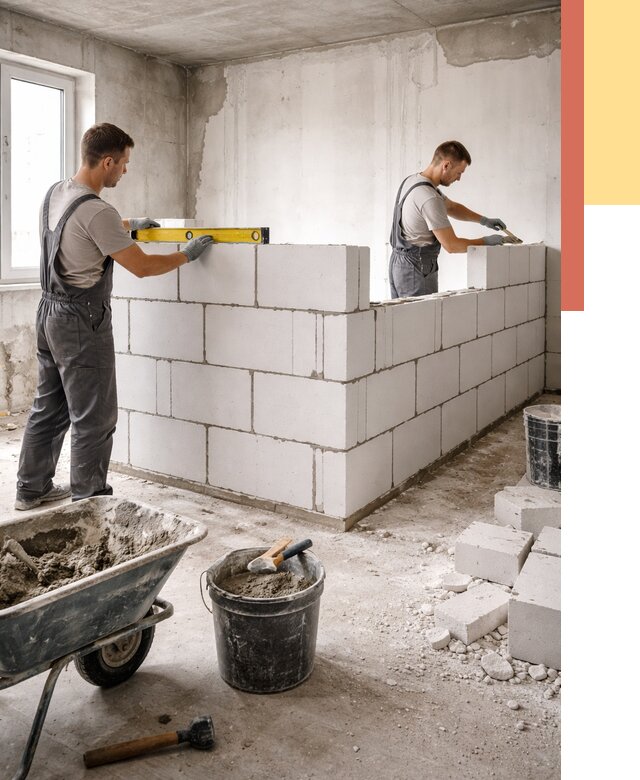 Кладка перегородок из ПГП в Томске от 2732 руб./м2 — монтаж и возведение под ключ | ОТДЕЛОЧНИК-Тмс