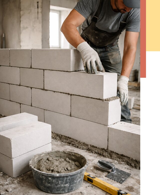 Кладка перегородок из силикатного блока в Томске от 4371 руб. под ключ | ОТДЕЛОЧНИК-Тмс