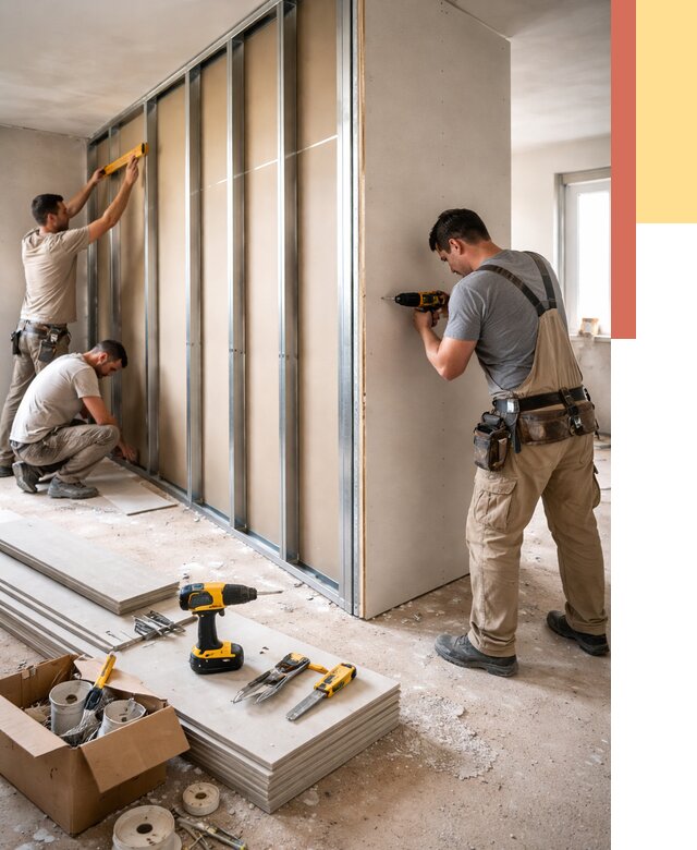 Монтаж однослойной перегородки из гипсокартона в Томске от 710 руб. | ОТДЕЛОЧНИК-Тмс