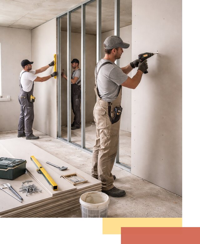 Однослойная перегородка из гипсокартона в Томске под ключ, монтаж и отделка