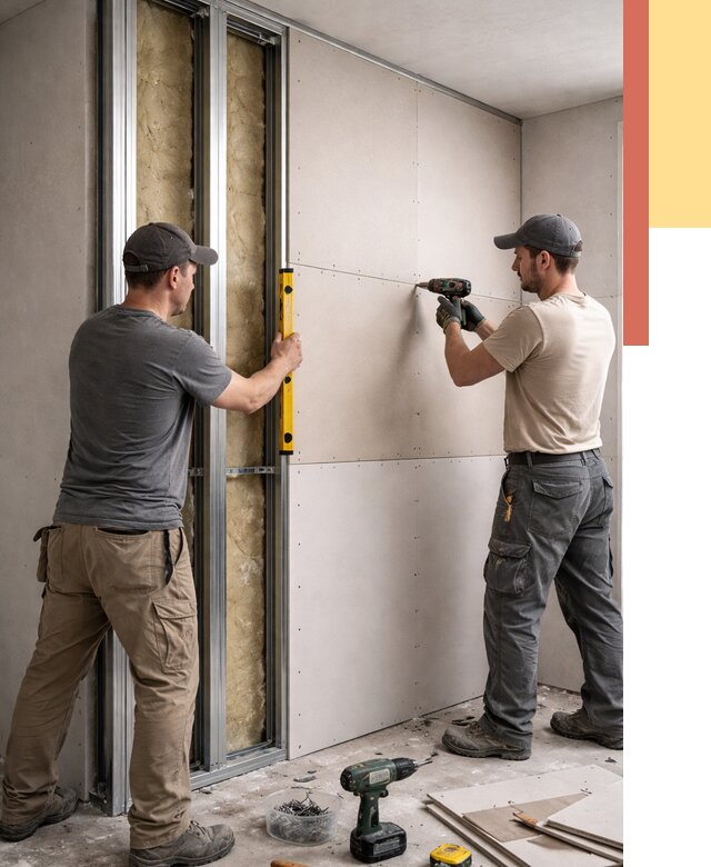 Монтаж двухслойной перегородки из гипсокартона в Томске от 1584 руб. | ОТДЕЛОЧНИК-Тмс