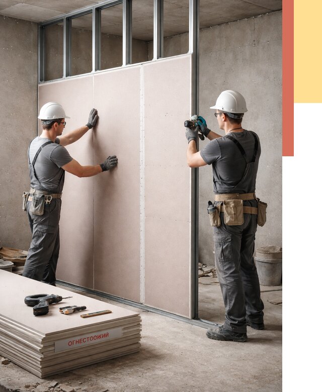 Перегородка из огнестойкого гипсокартона в Томске от 2021 руб. под ключ | ОТДЕЛОЧНИК-Тмс