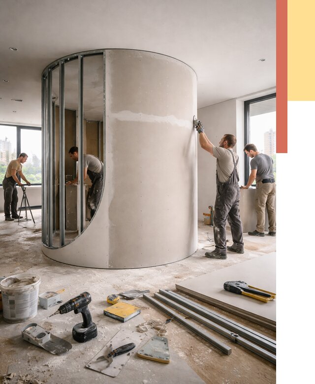 Радиусная перегородка из гипсокартона в Томске от 3169 руб. под ключ | ОТДЕЛОЧНИК-Тмс