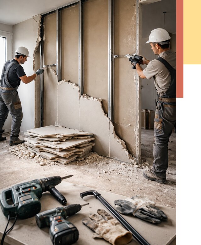 Демонтаж перегородки из гипсокартона в Томске от 1311 руб. быстро и недорого | ОТДЕЛОЧНИК-Тмс