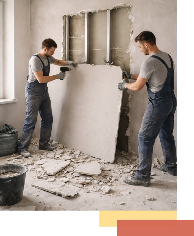 Демонтаж перегородки из гипсокартона в Томске быстрый и аккуратный