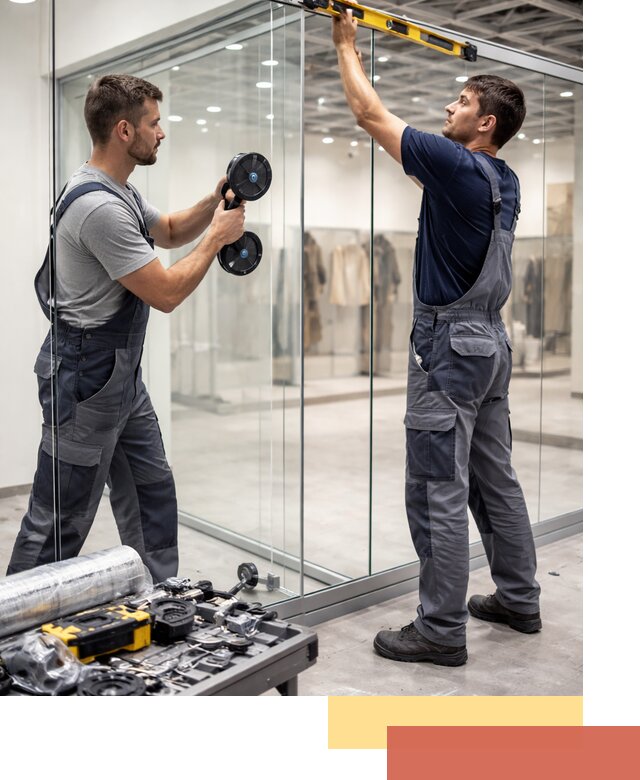 Стеклянные перегородки для магазинов в Томске — монтаж и установка