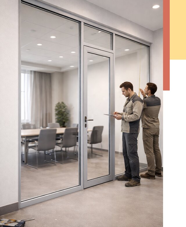 Установка и монтаж алюминиевых перегородок со стеклом в Томске от 8960 руб. | ОТДЕЛОЧНИК-Тмс