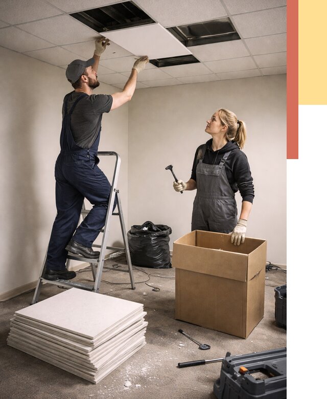 Демонтаж потолочной плитки в Томске от 4917 руб. быстро и недорого | ОТДЕЛОЧНИК-Тмс