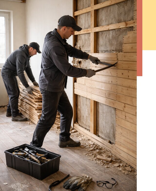 Демонтаж вагонки в Томске от 4152 руб/м2 — быстро и недорого | ОТДЕЛОЧНИК-Тмс