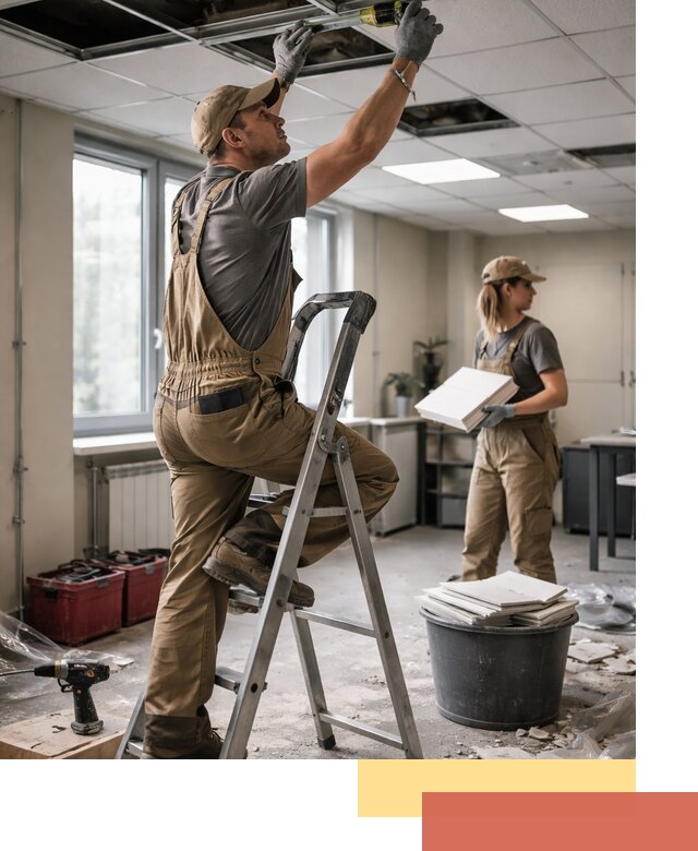 Ремонт потолка Армстронг и замена плит в Томске