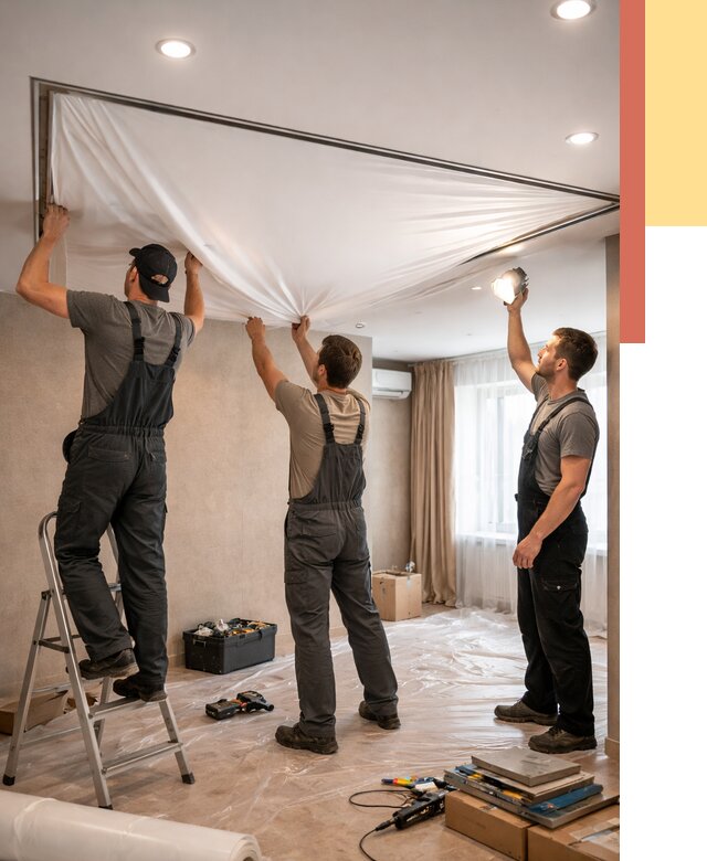 Монтаж ПВХ натяжного потолка в Томске от 3824 руб. под ключ | ОТДЕЛОЧНИК-Тмс