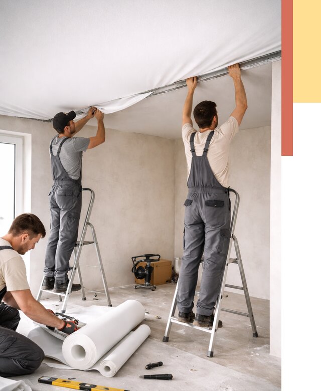 Монтаж тканевого натяжного потолка в Томске от 3824 руб. под ключ | ОТДЕЛОЧНИК-Тмс