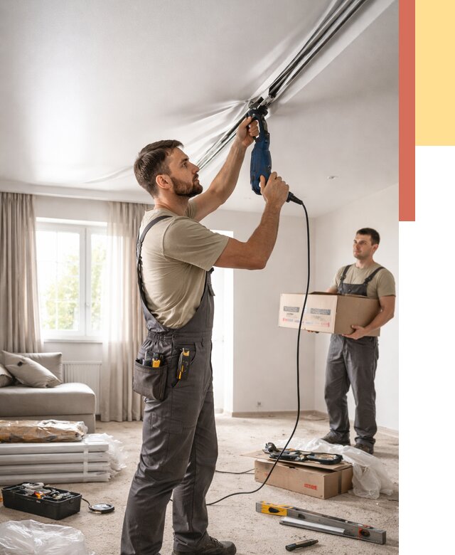 Монтаж сатинового натяжного потолка в Томске от 3824 руб. | Быстро, недорого — ОТДЕЛОЧНИК-Тмс