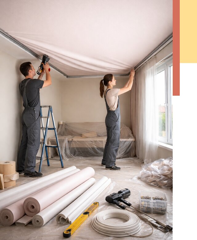 Монтаж цветного натяжного потолка в Томске от 4589 руб/м² — быстро и недорого | ОТДЕЛОЧНИК-Тмс