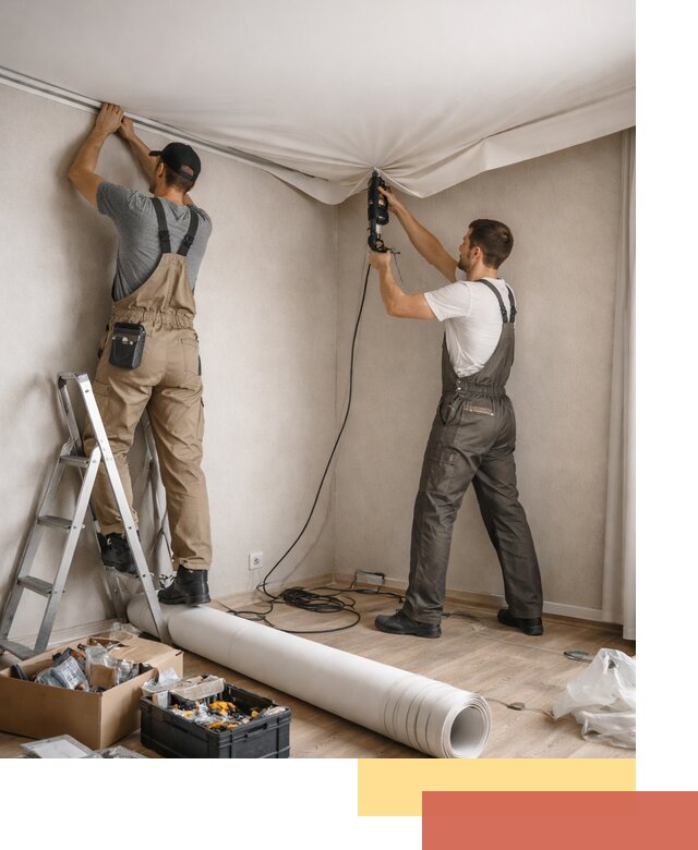 Монтаж цветного натяжного потолка в Томске за один день