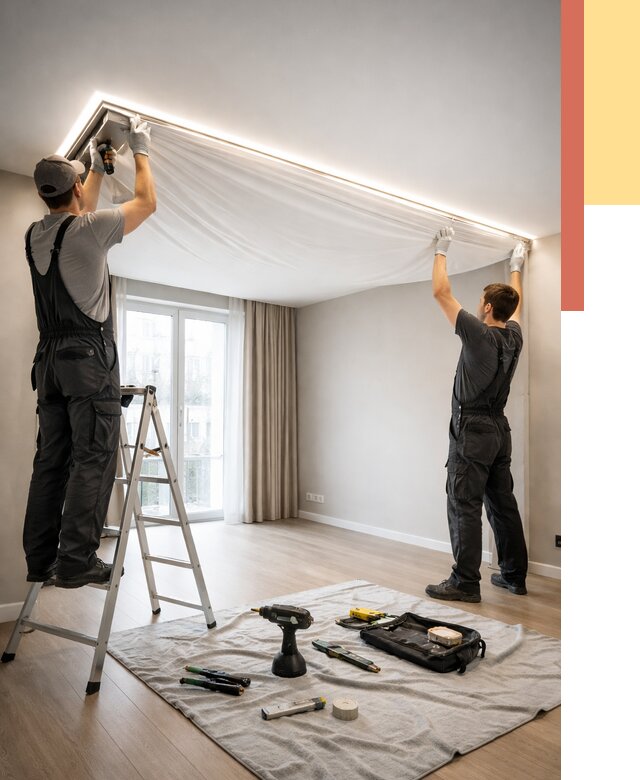 Монтаж парящего натяжного потолка в Томске от 4917 руб. быстро и недорого | ОТДЕЛОЧНИК-Тмс