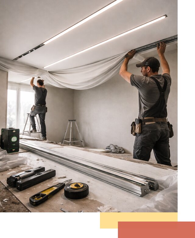 Монтаж натяжных потолков со световыми линиями в Томске