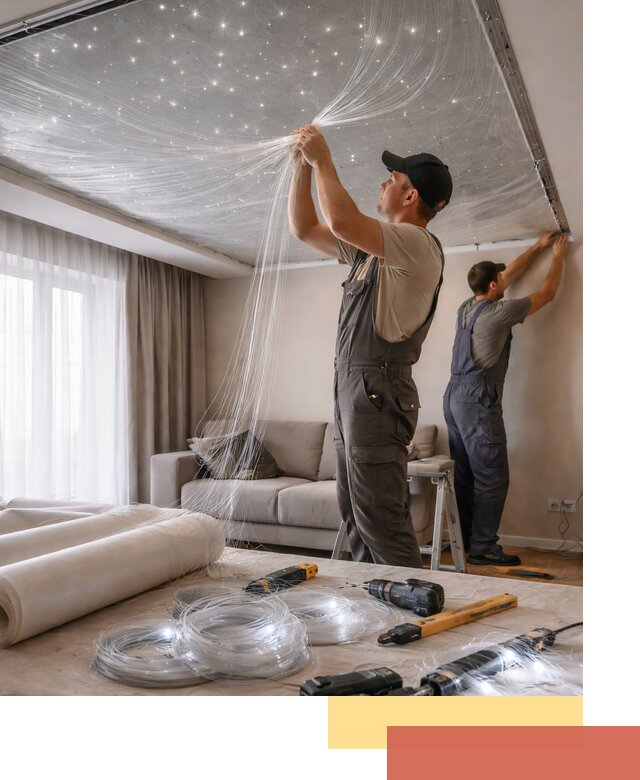 Монтаж натяжного потолка «Звездное небо» в Томске