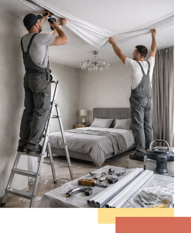 Монтаж натяжного потолка в спальне в Томске