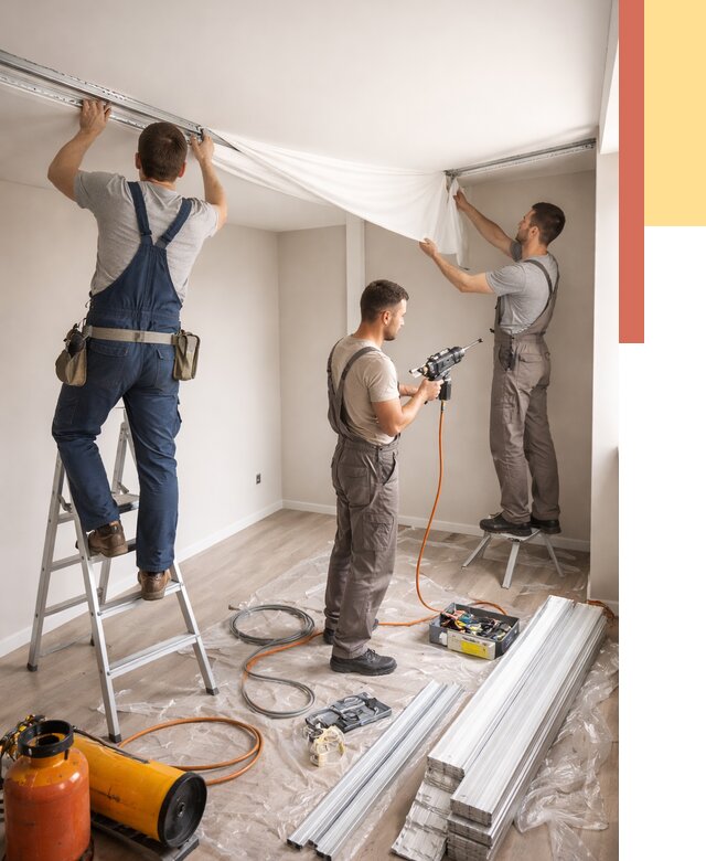 Монтаж натяжного потолка в студии в Томске от 6010 руб. — быстро и недорого | ОТДЕЛОЧНИК-Тмс