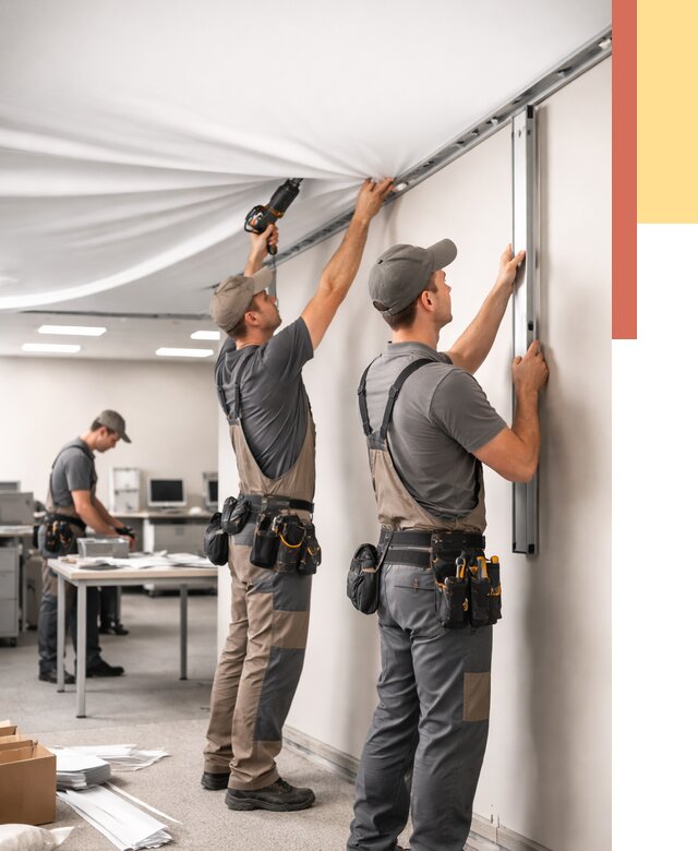 Монтаж натяжного потолка в офисе в Томске от 492 руб/м² — быстро и недорого | ОТДЕЛОЧНИК-Тмс