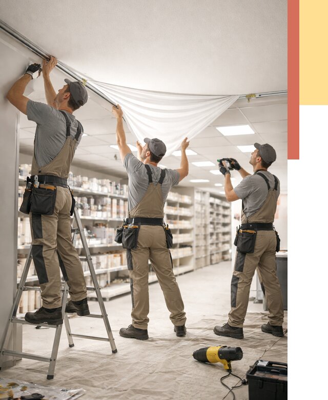Монтаж натяжного потолка в магазине в Томске от 4917 руб. быстро и недорого | ОТДЕЛОЧНИК-Тмс