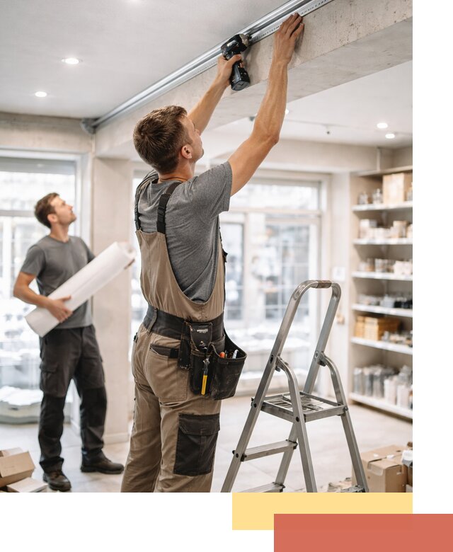 Монтаж натяжных потолков в магазине в Томске