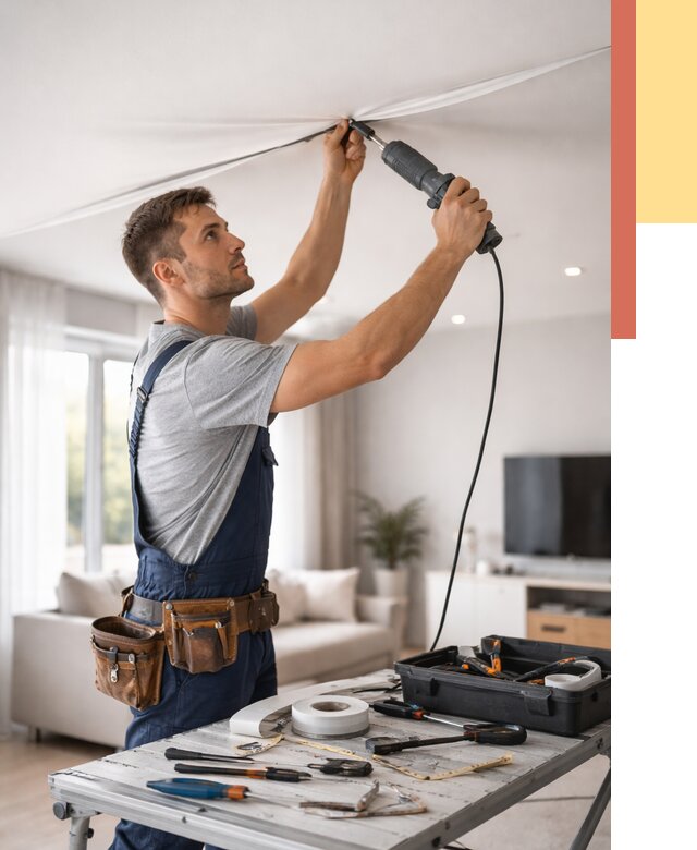 Ремонт натяжных потолков в Томске от 10381 руб. под ключ — ОТДЕЛОЧНИК-Тмс