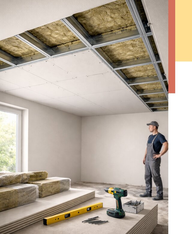 Звукоизоляция потолка ГКЛ в Томске от 1038 руб. — монтаж под ключ | ОТДЕЛОЧНИК-Тмс