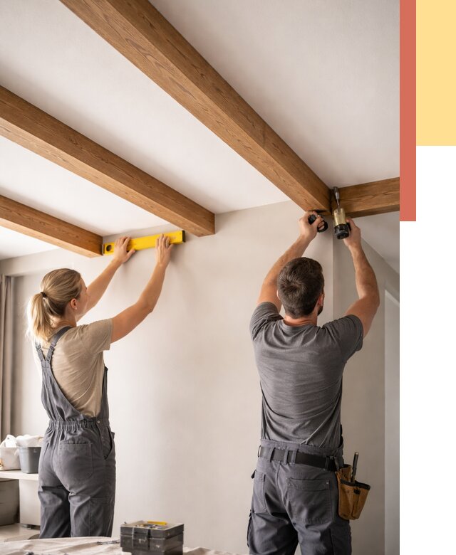 Монтаж декоративных балок на потолок в Томске от 4589 руб. — ОТДЕЛОЧНИК-Тмс